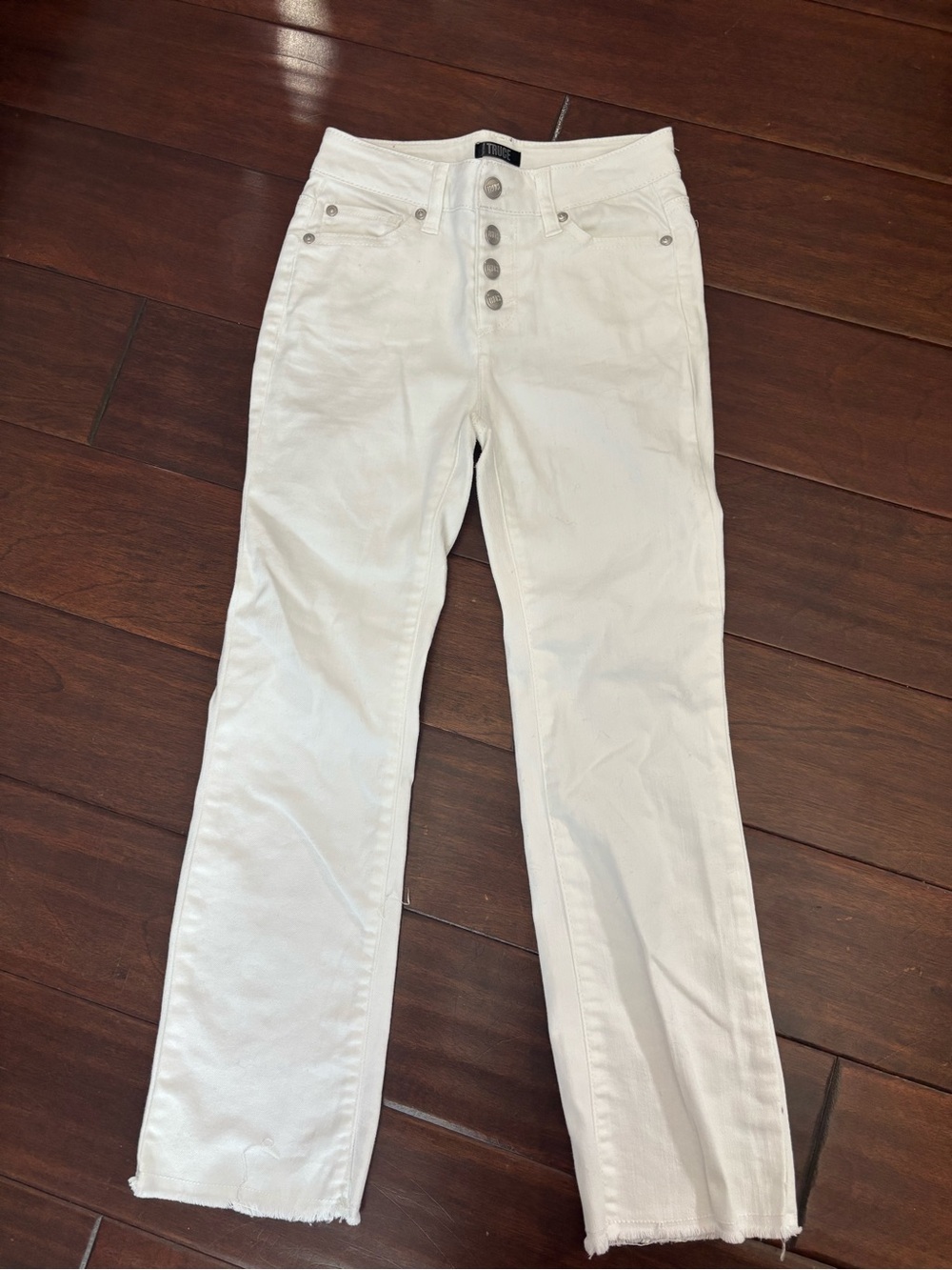 Kids White Button-Fly Straight Jeans